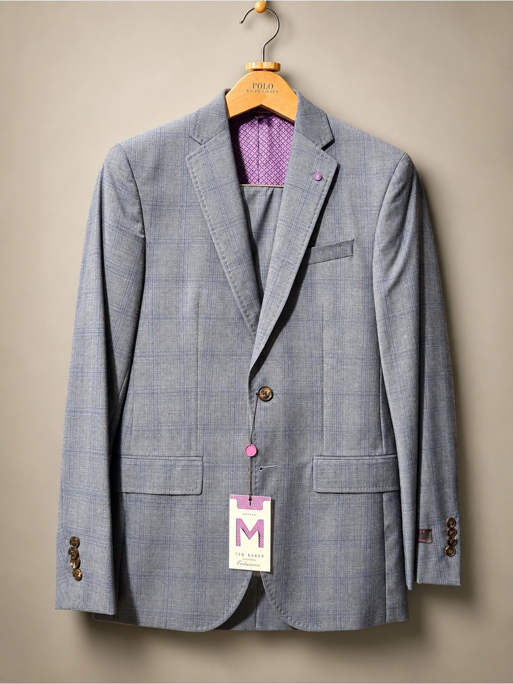 Ted Baker Gray/Blue Plaid Men's Suit
